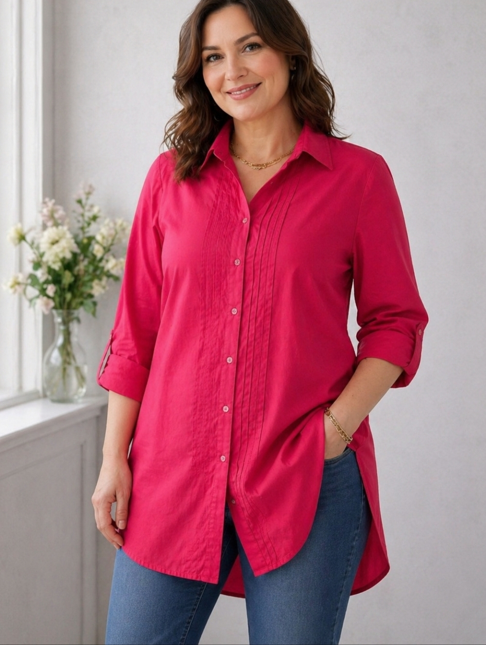 Tommy Hilfiger Fuchsia Pintuck Button-Down Tunic XL